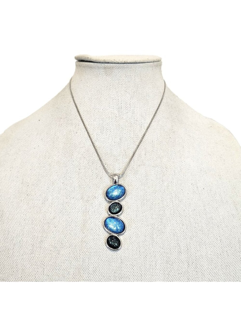 Lia Sophia Venice Blue Cabachon Silver Snake Chain Necklace New